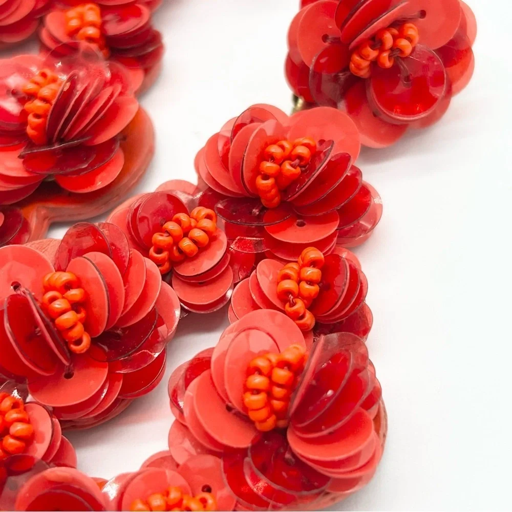 J. Crew Red Sequin and Beaded Leather Back Earrings
